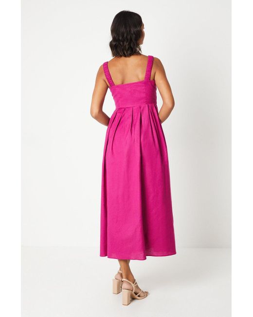 Dorothy Perkins Pink Ruched Straps Sleeveless Midi Dress