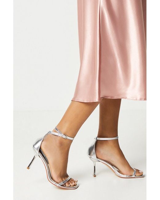 Dorothy Perkins Pink Shantal Metallic Square Toe Barely-there Strappy High Heeled Sandals