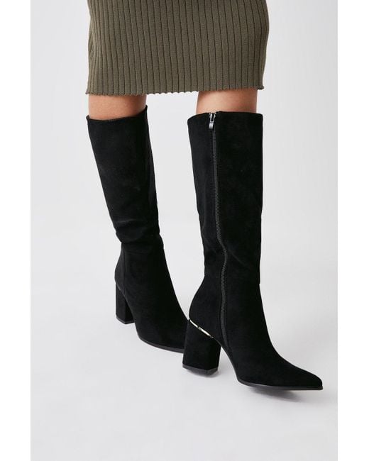 Dorothy Perkins Black Kitty Pointed Toe Knee High Boots