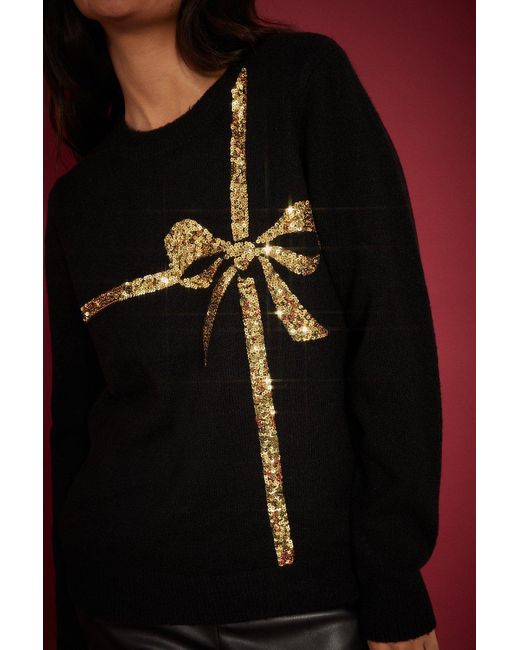 Dorothy Perkins Red Sequin Bow Christmas Jumper