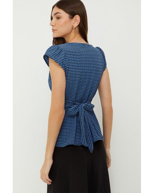 Dorothy Perkins Blue Frill Tie Back Gingham Top
