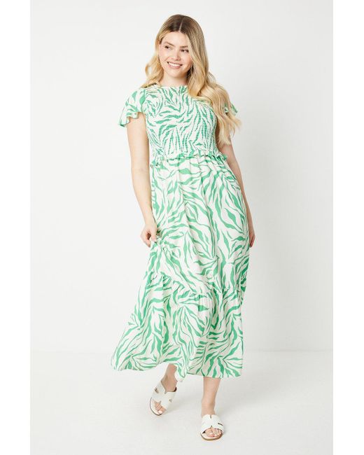 Dorothy Perkins Green Shirred Bodice Midi Dress