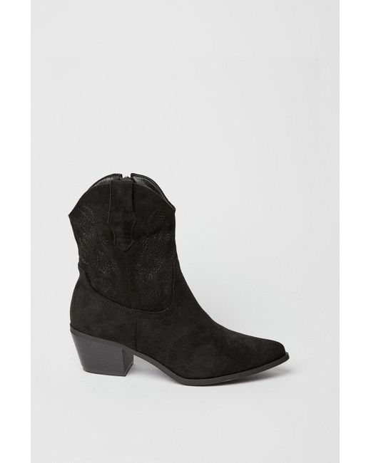Dorothy Perkins Black Faith: Anita Embroidered Western Boots