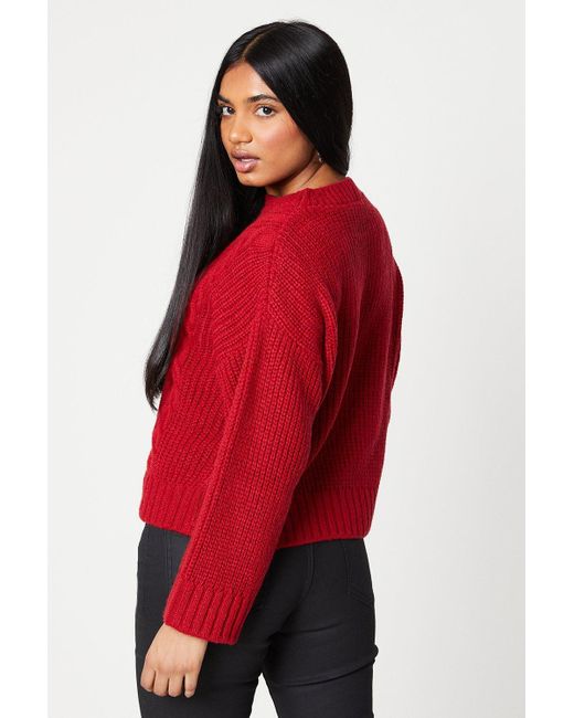 Dorothy Perkins Red Petite Wide Sleeve Cable Fluffy Knit Jumper
