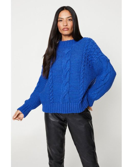 Dorothy Perkins Blue Chunky High Neck Cable Jumper