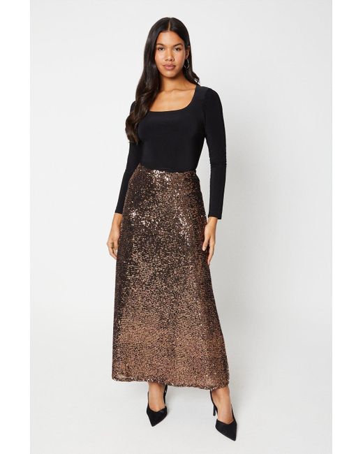 Dorothy Perkins Metallic Tall Sequin Bias Midi Skirt