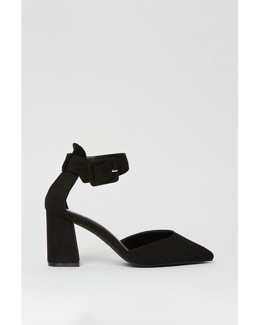 Dorothy Perkins Black Wide Fit Echo Buckle Detail Ankle Strap Pointed Court Shoes