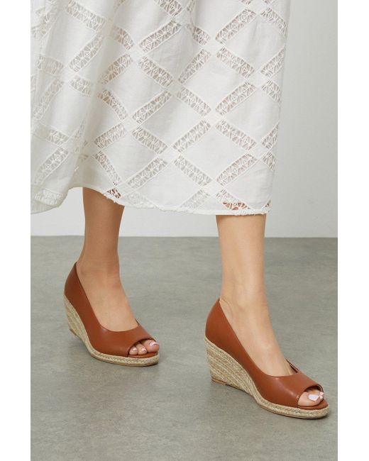 Dorothy Perkins Natural Good For The Sole: Wide Fit Heather Peep Toe Wedges