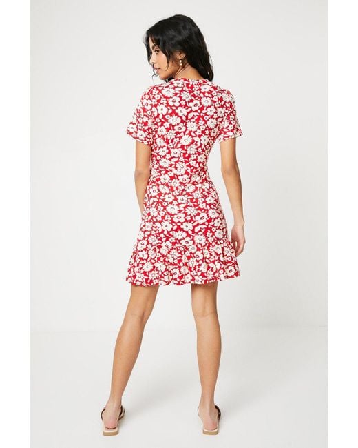 Dorothy Perkins Red Petite Ditsy Frill Hem Mini Dress