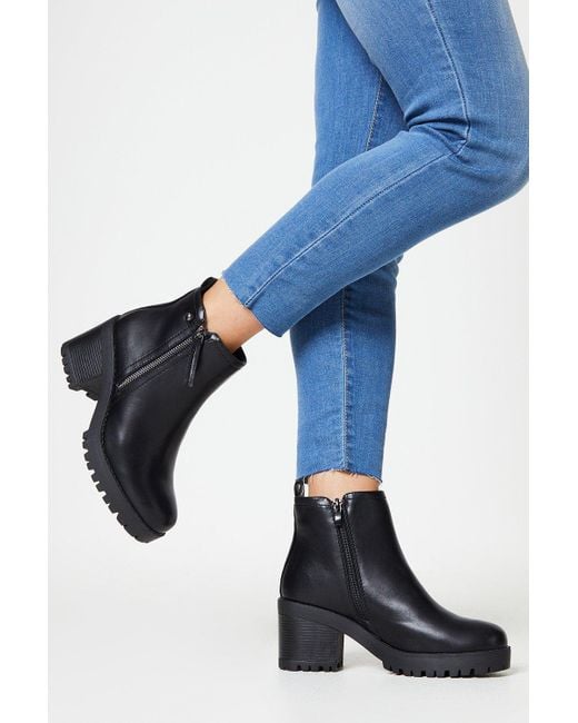 Dorothy Perkins Blue Faith: Madden Cleated Chunky Side Zip Block Heel Ankle Boots