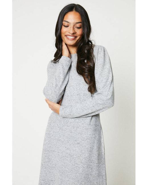 Dorothy Perkins Gray Brushed High Neck Fit And Flare Midi Dress