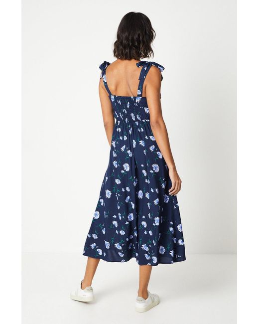 Dorothy Perkins Blue Floral Tie Shoulder Midi Dress