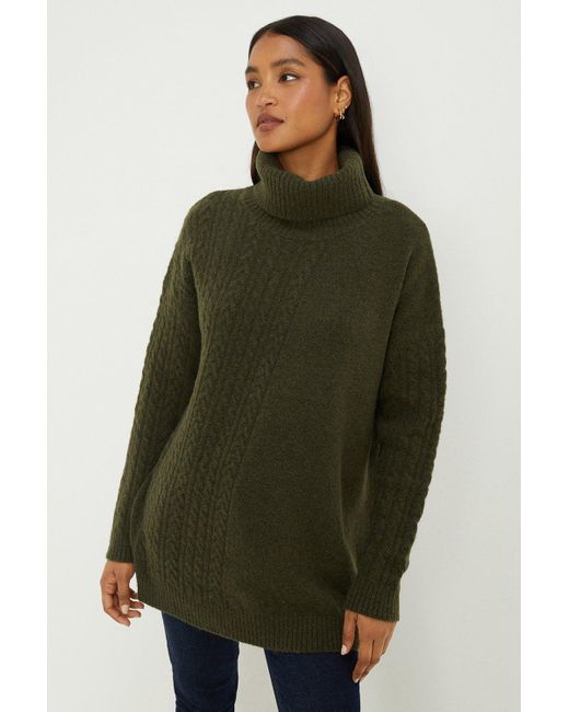 Dorothy Perkins Green Longline Angle Cable Jumper