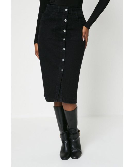 Dorothy Perkins Black Denim Button Through Maxi Skirt