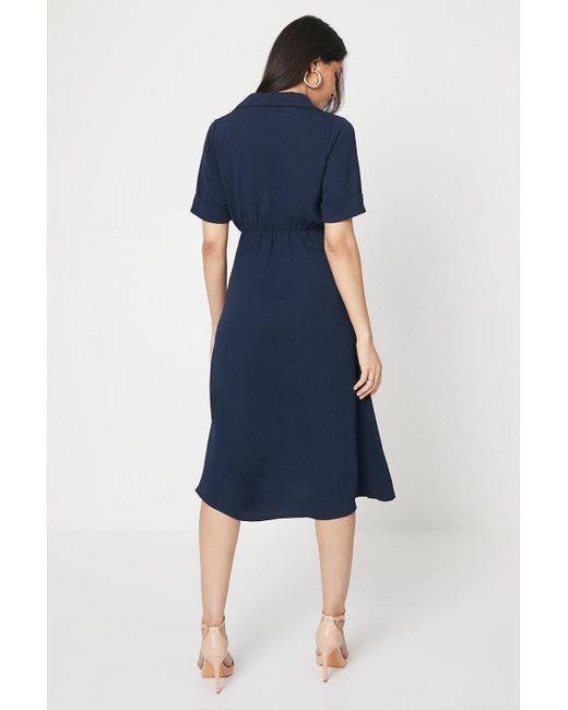 Dorothy Perkins Blue Collar Midi Dress 3⁄4 Sleeve