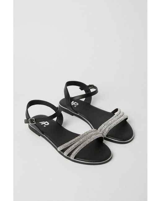 Dorothy Perkins Black Wide Fit Fern Embellished Flat Sandals
