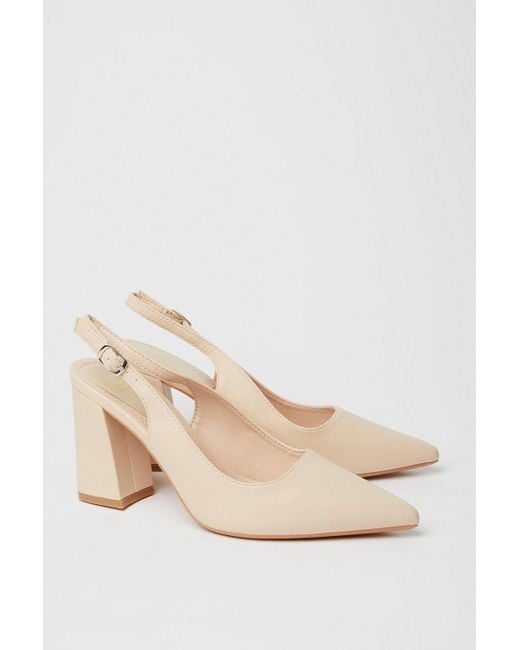 Dorothy Perkins Natural Biddy High Block Heel Pointed Slingback Court Shoes