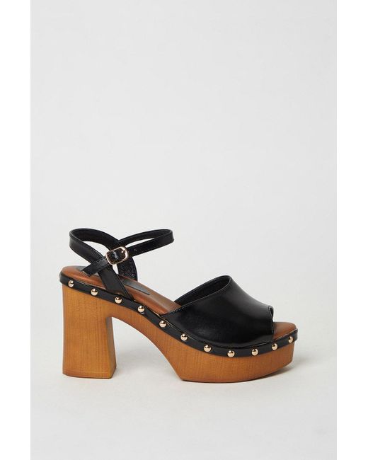 Dorothy Perkins Brown Faith: Evie Studded Wood Effect Platform Block Heel Sandals