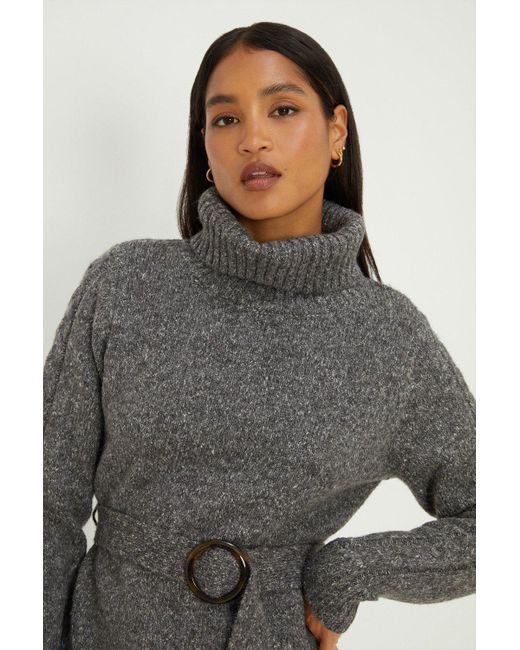 Dorothy Perkins Gray Belted Roll Neck Tunic