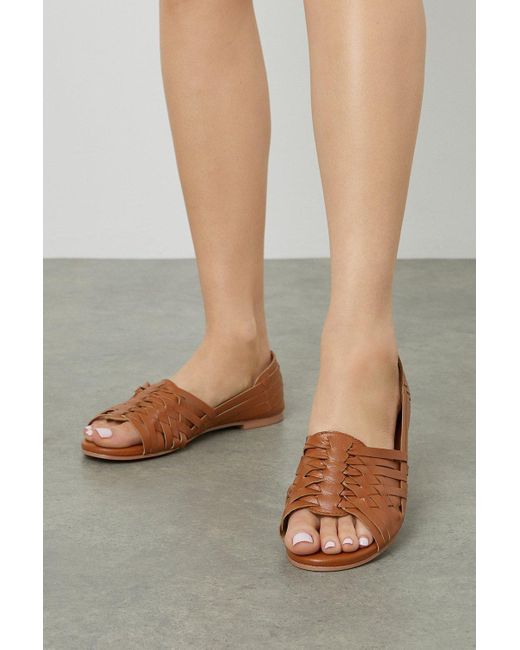 Dorothy Perkins Natural Extra Wide Fit Juniper Leather Woven Ballet Flats