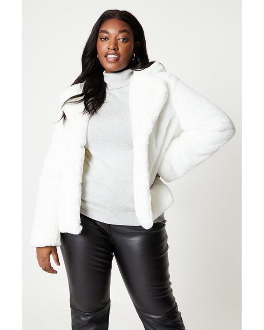 Dorothy Perkins White Curve Faux Fur Single Breasted Coat