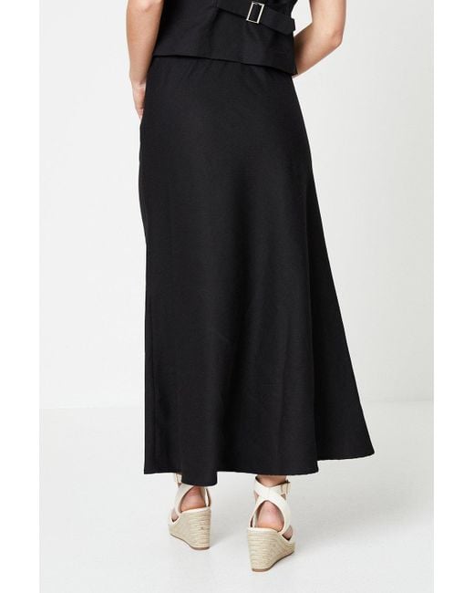 Dorothy Perkins Black Petite Linen Look Bias Cut Midi Skirt