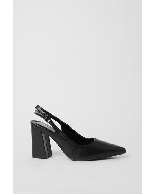 Dorothy Perkins Black Devana Pointed Toe High Block Heel Slingback Court Shoes