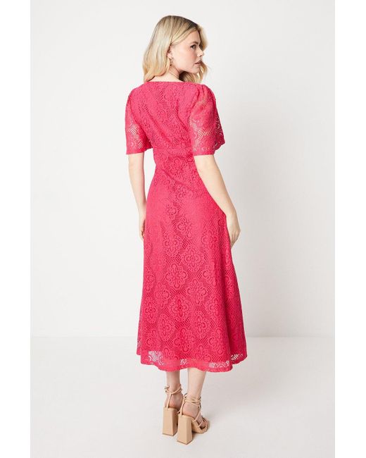 Dorothy Perkins Pink Square Neck Lace Midi Dress