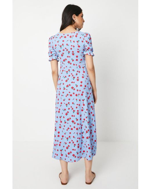 Dorothy Perkins Blue Rose V Neck Short Sleeve Midi Dress