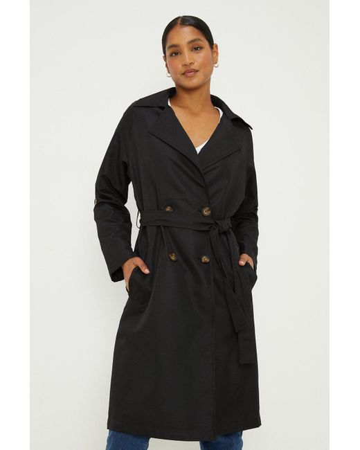 Dorothy Perkins Black Button Tab Trench Coat