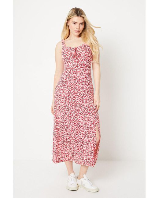 Dorothy Perkins Pink Ditsy Sweetheart Tie Front Midi Dress