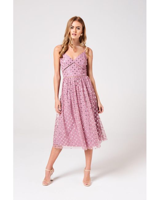 pink sequin midi dress