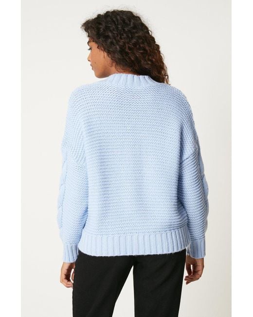 Dorothy Perkins Blue Petite Chunky High Neck Cable Jumper