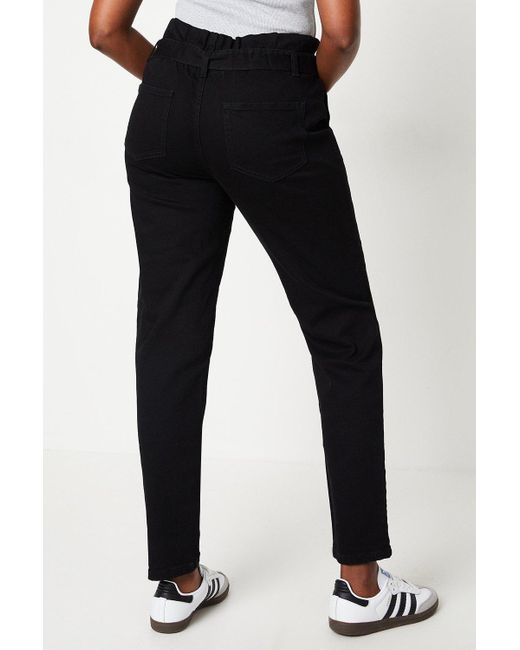 Dorothy Perkins Black Paperbag High Rise Button Detail Jeans