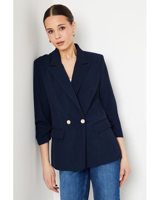 Dorothy Perkins Blue Button Ruched Sleeve Blazer
