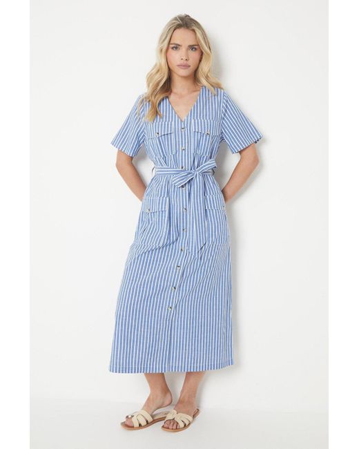 Dorothy Perkins Blue Petite Poplin Utility Midi Shirt Dress