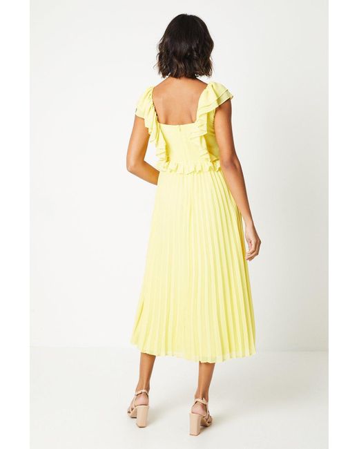 Dorothy Perkins Yellow Frill Pleated Chiffon Midi Dress