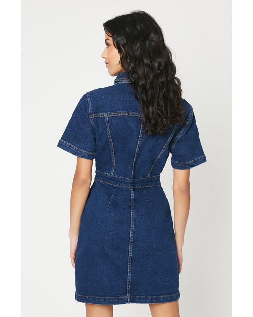 Dorothy Perkins Blue Petite Denim Short Sleeve Mini Dress