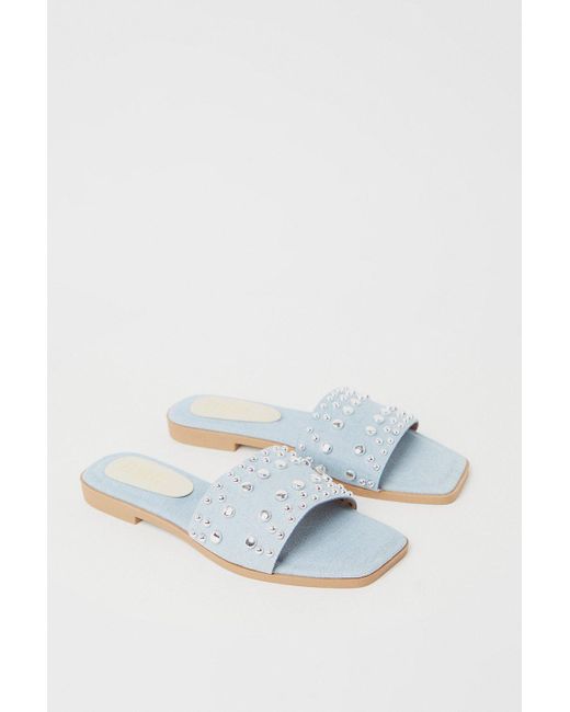 Dorothy Perkins Blue Faith: Madden Studded Flat Mule Sandals