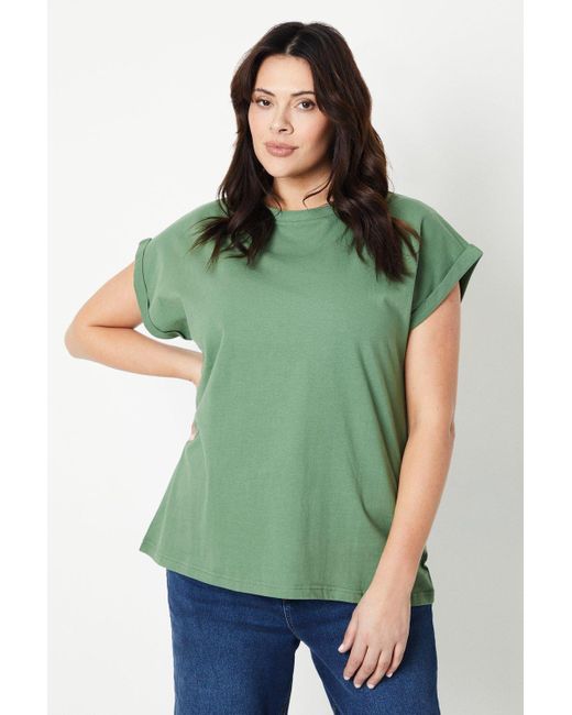 Dorothy Perkins Green Curve Cotton Roll Sleeve T-shirt
