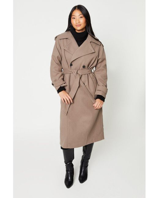Dorothy Perkins Natural Petite Belted Wool Trench Coat