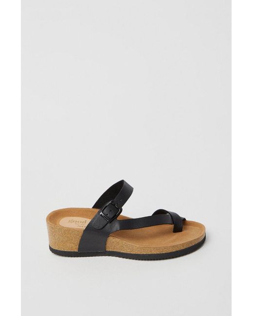 Dorothy Perkins Black Good For The Sole: Riley Comfort Toeloop Low Wedge Footbed Sandals
