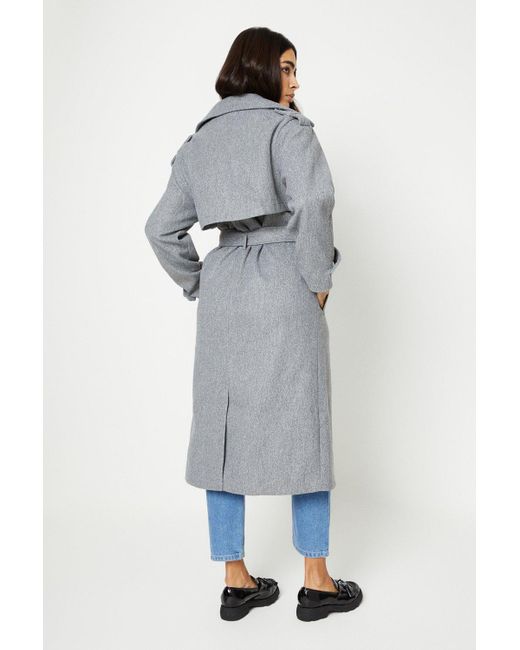 Dorothy Perkins Gray Belted Wool Look Trench Coat