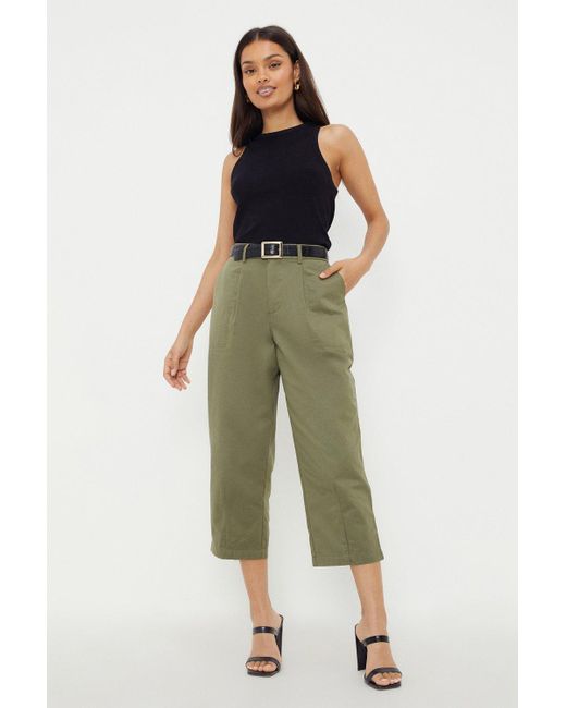 Dorothy Perkins Green Petite Cotton Crop Trousers
