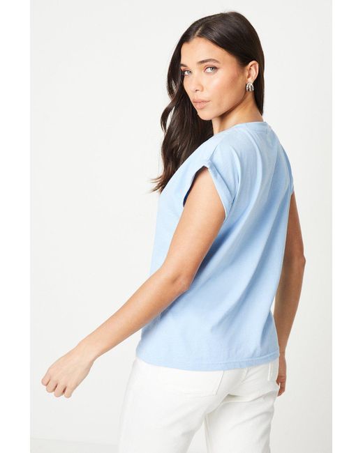 Dorothy Perkins Blue Petite Cotton Roll Sleeve T-shirt
