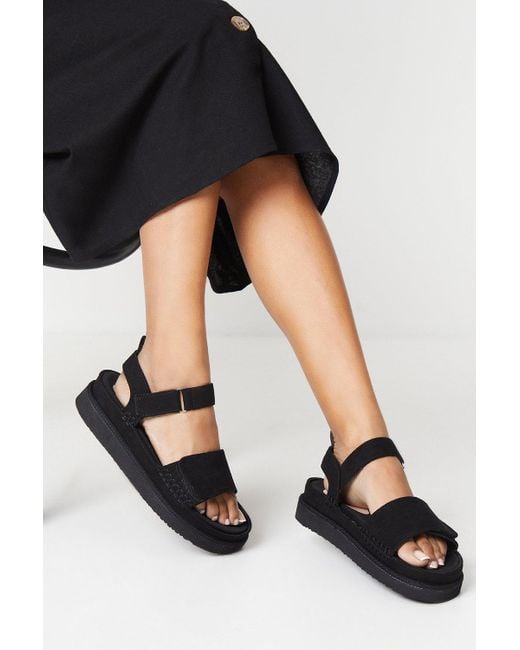 Dorothy Perkins Black Good For The Sole: Wide Fit Magnus Comfort Flatform Adjustable Strap Sandals