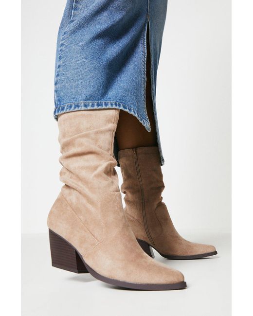 Dorothy Perkins Blue Wide Fit Killarney Ruched Western Boots