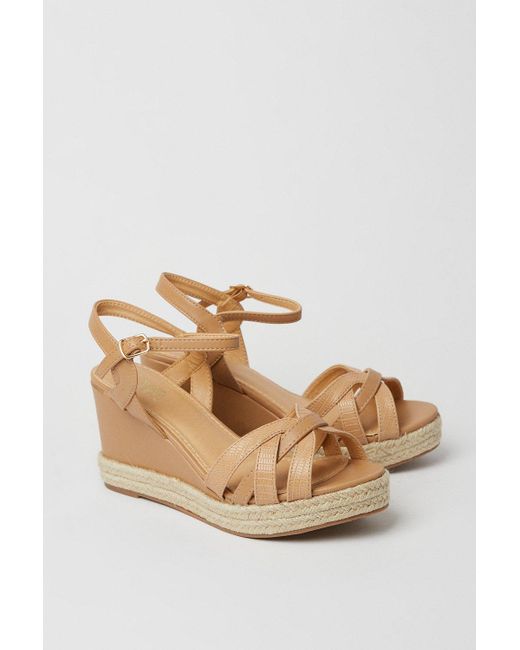 Dorothy Perkins Natural Extra Wide Fit Riri Curved Strap Wedges