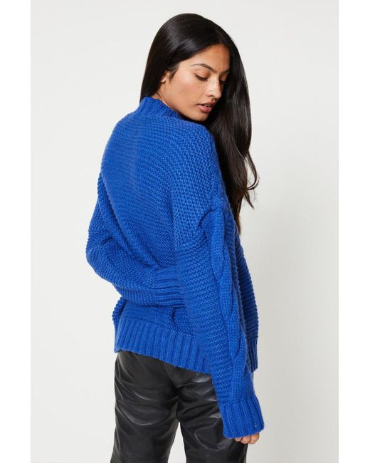Dorothy Perkins Blue Chunky High Neck Cable Jumper