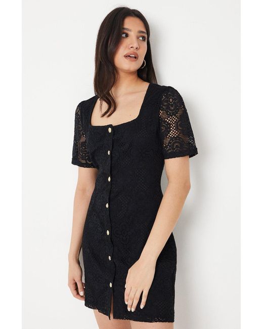 Dorothy Perkins Black Lace Button Through Mini Dress